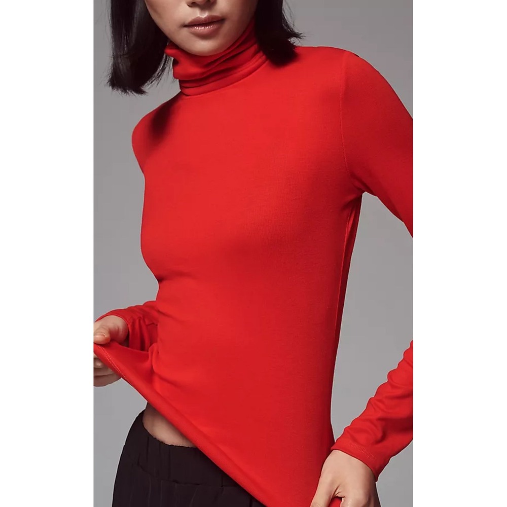 Anthropologie Womens‎ Red  Long Sleeve Turtleneck Top Size XL